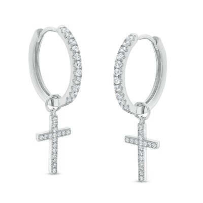 Cubic Zirconia Cross Dangle Drop Earrings in Sterling Silver