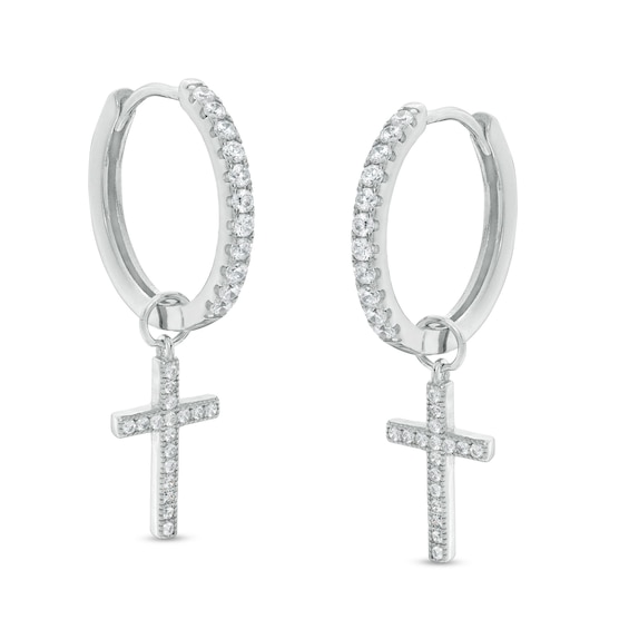 Cubic Zirconia Cross Dangle Drop Earrings in Sterling Silver