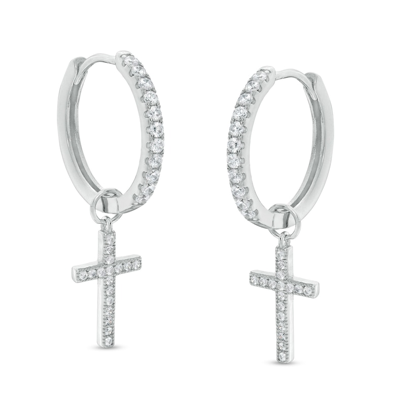 Cubic Zirconia Cross Dangle Drop Earrings in Sterling Silver | Banter