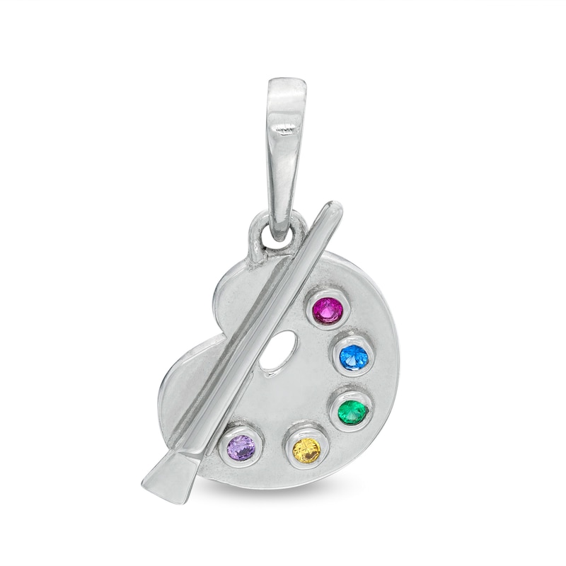 Main Image 1 of Multi-Color Cubic Zirconia Paint Pallet Necklace Charm in Sterling Silver