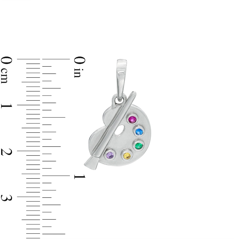 Main Image 2 of Multi-Color Cubic Zirconia Paint Pallet Necklace Charm in Sterling Silver