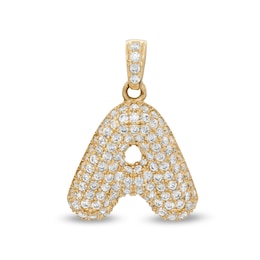 Cubic Zirconia Puffed &quot;A&quot; Necklace Charm in 10K Semi-Solid Gold