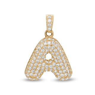 10K Gold CZ Puffed "A" Necklace Charm