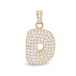 Cubic Zirconia Puffed &quot;D&quot; Necklace Charm in 10K Semi-Solid Gold