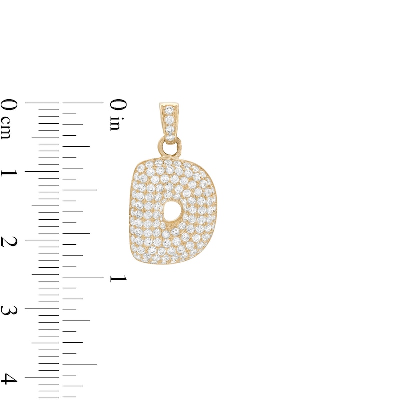 Cubic Zirconia Puffed "D" Necklace Charm in 10K Semi-Solid Gold