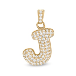 Cubic Zirconia Puffed &quot;J&quot; Necklace Charm in 10K Semi-Solid Gold
