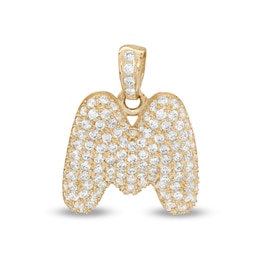 Cubic Zirconia Puffed &quot;M&quot; Necklace Charm in 10K Semi-Solid Gold