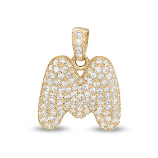 10K Gold CZ Puffed "M" Necklace Charm