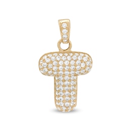 Cubic Zirconia Puffed &quot;T&quot; Necklace Charm in 10K Gold