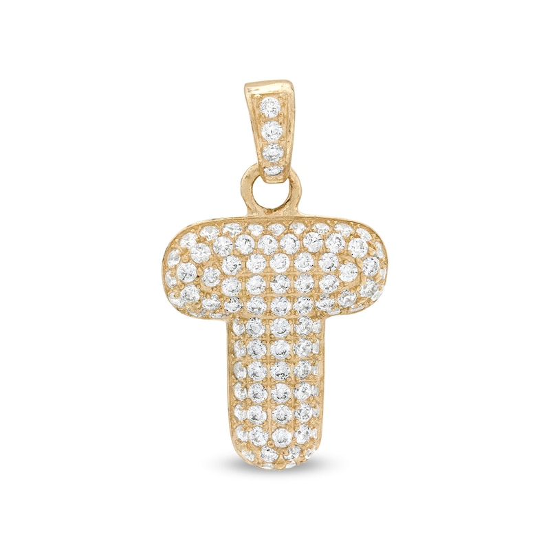 Cubic Zirconia Puffed "T" Necklace Charm in 10K Gold