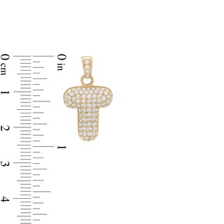 10K Gold CZ Puffed "T" Necklace Charm