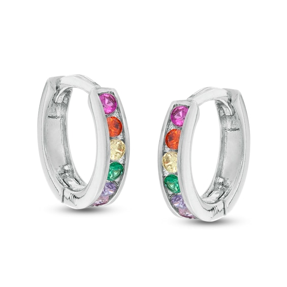 Child's Multi-Color Cubic Zirconia Huggie Hoop Earrings in Solid Sterling Silver