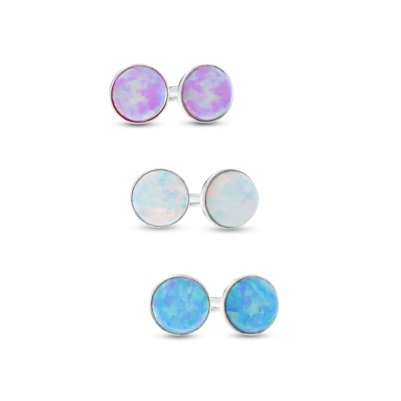 Main Image 1 of Child's 4mm Simulated Multi-Color Opal Stud Earrings Set in Sterling Silver