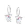 Thumbnail Image 1 of Child's Multi-Color Enamel Unicorn Dangle Hoop Earrings in Sterling Silver