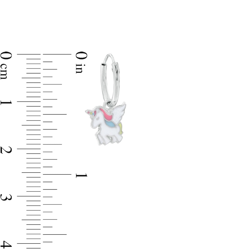 Main Image 2 of Child's Multi-Color Enamel Unicorn Dangle Hoop Earrings in Sterling Silver