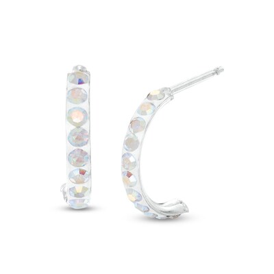 Child's Simulated White Crystal Half Hoop Earrings in Sterling Silver