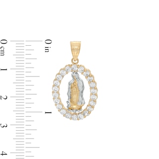 Cubic Zirconia Virgin Mary Oval Frame Necklace Charm in 10K Solid Two-Tone Gold