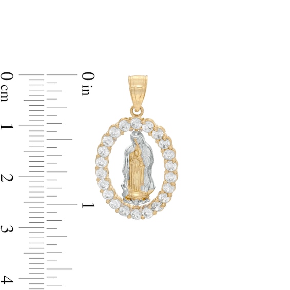 Cubic Zirconia Virgin Mary Oval Frame Necklace Charm in 10K Solid Two-Tone Gold