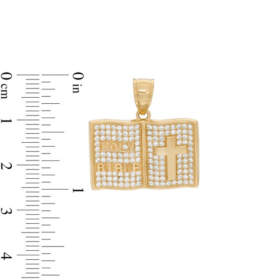 Cubic Zirconia Holy Bible Necklace Charm in 10K Gold
