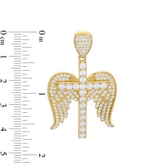 Cubic Zirconia Cross with Angel Wings Necklace Charm in 10K Gold