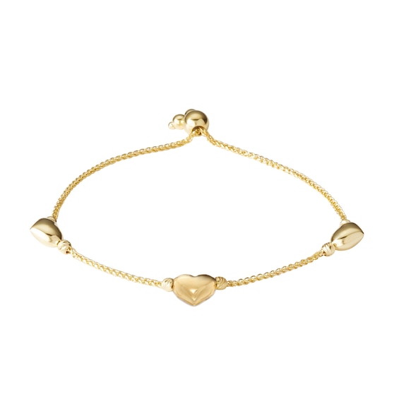 Child's 10K Gold Heart Station Bolo Bracelet - 6.75"