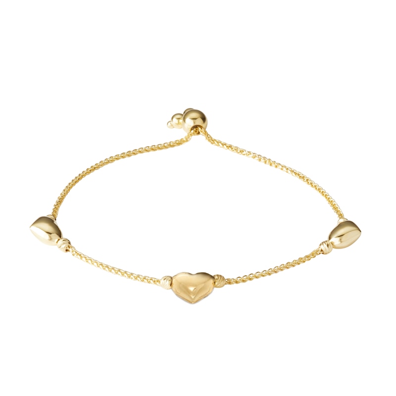 Child's 10K Gold Heart Station Bolo Bracelet - 6.75"
