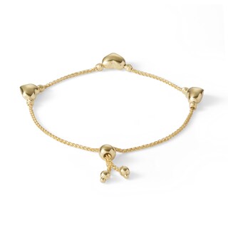 Child's 10K Gold Heart Station Bolo Bracelet - 6.75"
