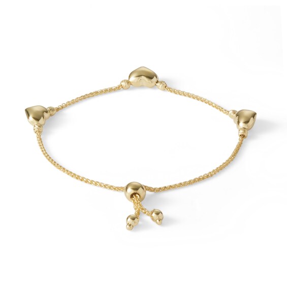 Child's 10K Gold Heart Station Bolo Bracelet - 6.75"