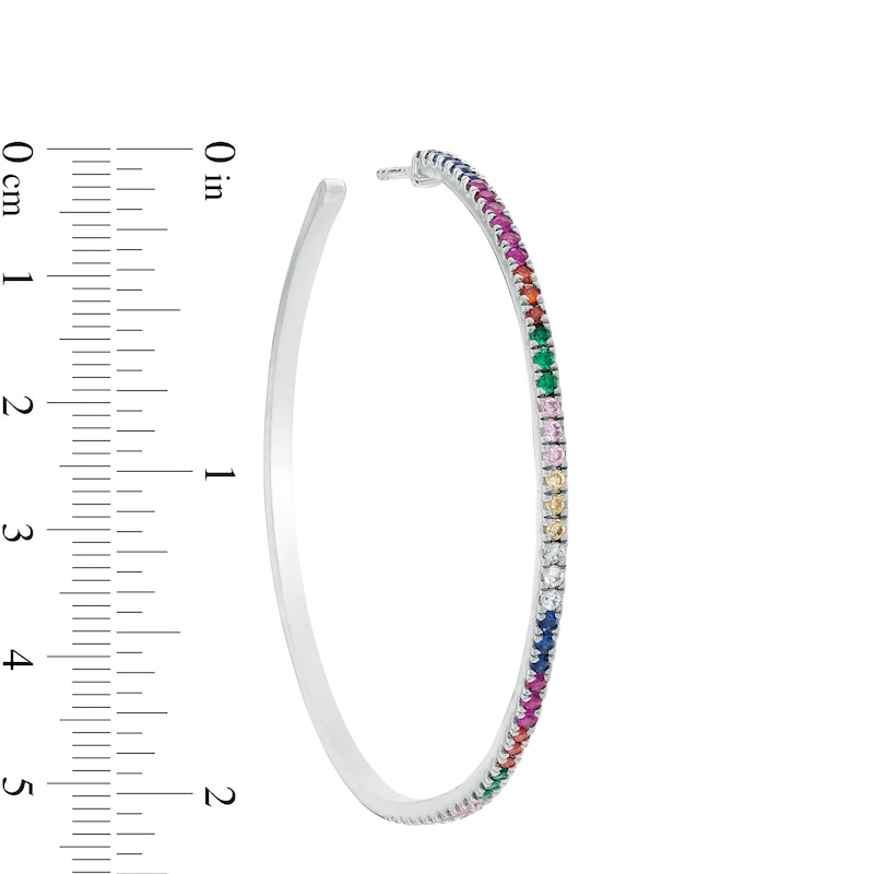 Main Image 2 of 50mm Multi-Color Cubic Zirconia Rainbow Hoop Earrings in Sterling Silver