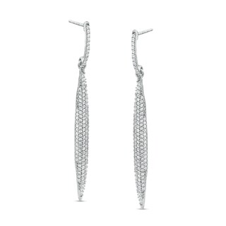 Cubic Zirconia Pointed Bar Drop Earrings in Sterling Silver