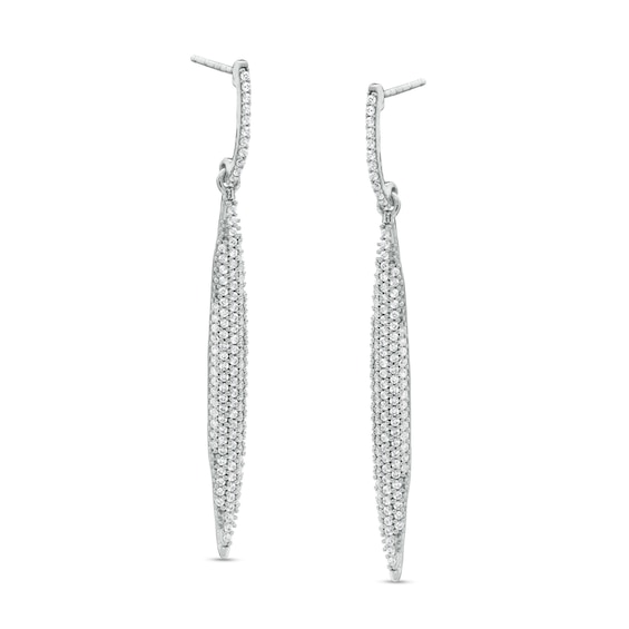 Cubic Zirconia Pointed Bar Drop Earrings in Sterling Silver