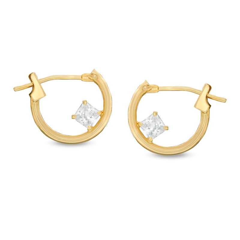 Child's Princess-Cut Cubic Zirconia Solitaire Hoop Earrings in 10K Gold ...