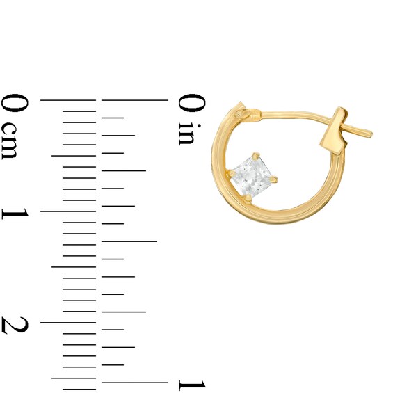 Child's Princess-Cut Cubic Zirconia Solitaire Hoop Earrings in 10K Gold