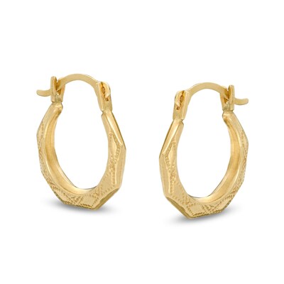 Child's Textured Geometric Hoop Earrings in 10K Gold