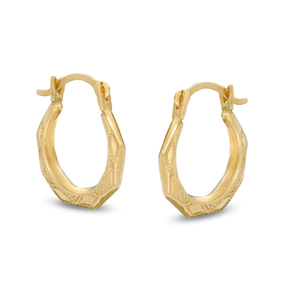 Child's Textured Geometric Hoop Earrings in 10K Gold