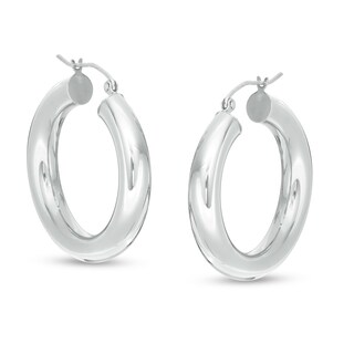 30mm Tube Hoop Earrings in 14K White Gold
