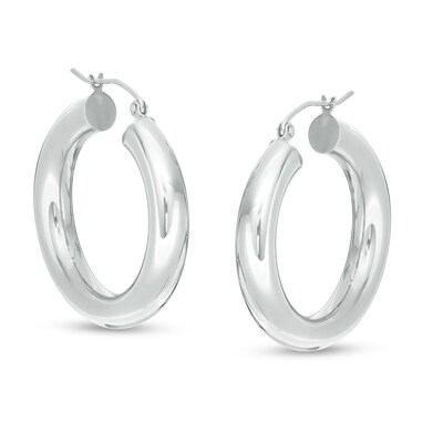 30mm Tube Hoop Earrings in 14K White Gold