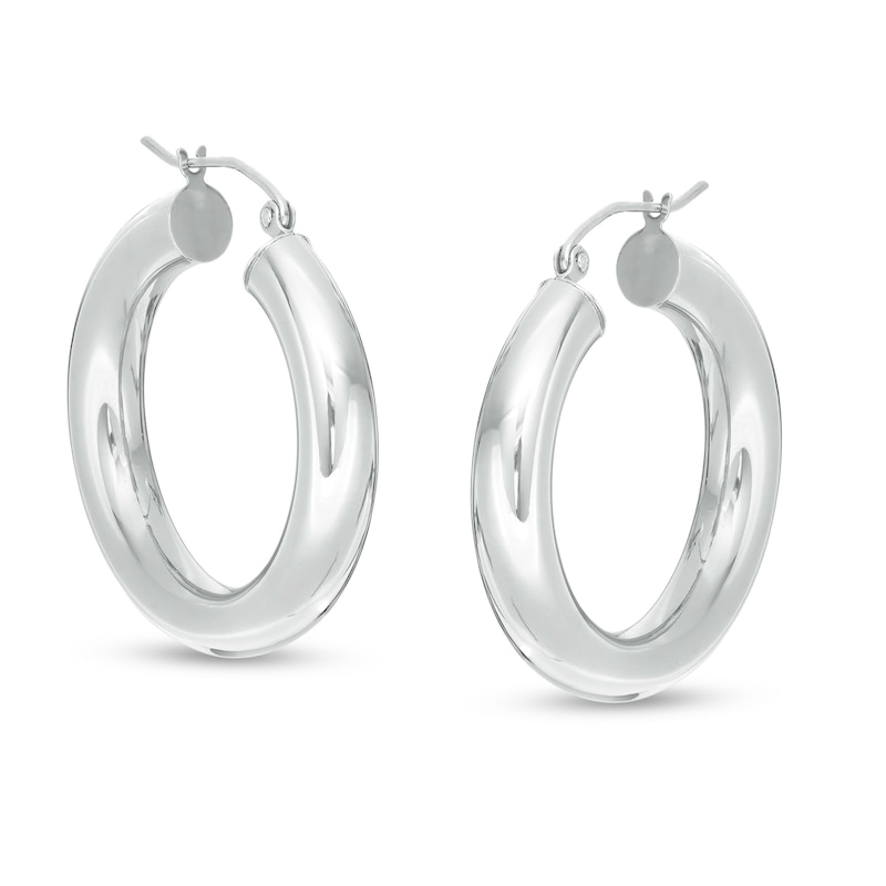 30mm Tube Hoop Earrings in 14K White Gold