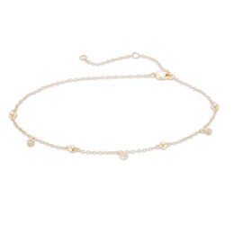 Composite Diamond Accent Dangle and Bead Station Anklet in 10K Gold - 10&quot;