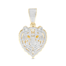 1/3 CT. T.W. Diamond Hollow Tiger Head Necklace Charm in 10K Gold
