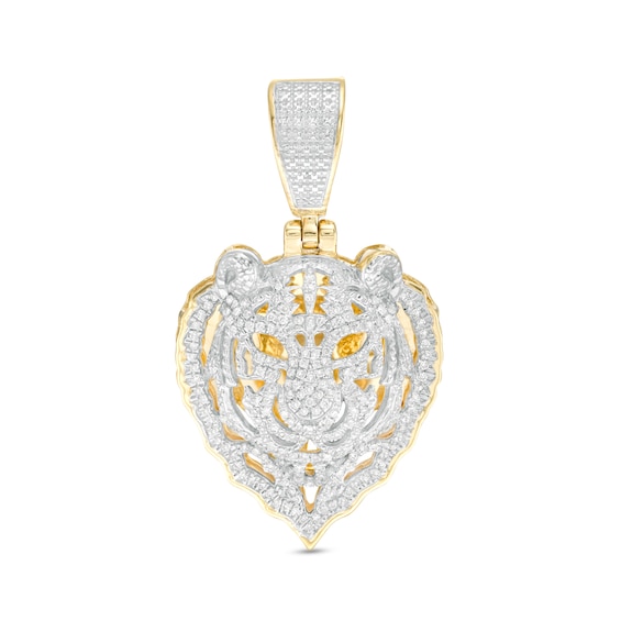 1/3 CT. T.W. Diamond Hollow Tiger Head Necklace Charm in 10K Gold