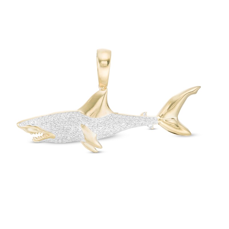 1/3 CT. T.W. Diamond Shark Necklace Charm in 10K Gold