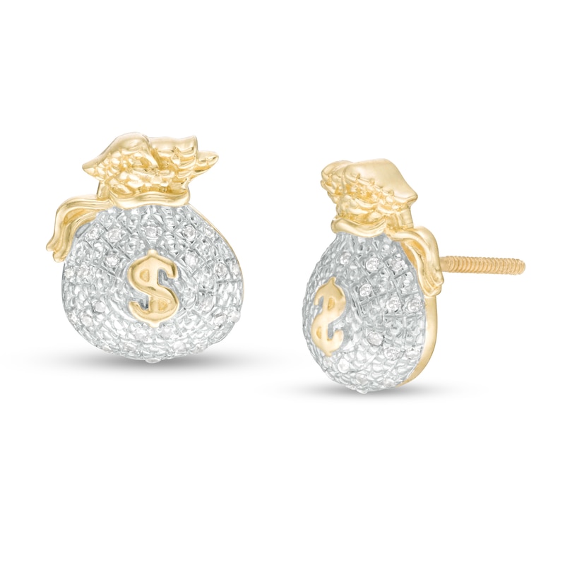 Main Image 1 of 1/10 CT. T.W. Diamond Money Bag Stud Earrings in 10K Gold