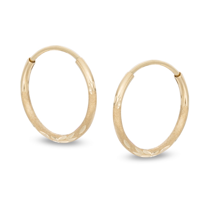 14mm Multi-Finish Continuous Hoop Earrings in 14K Tube Hollow Gold