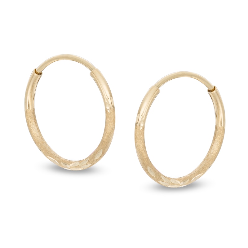 Main Image 1 of 14mm Multi-Finish Continuous Hoop Earrings in 14K Tube Hollow Gold