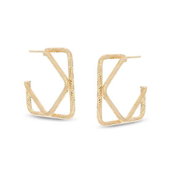 Diamond-Cut Double Square Hoop Earrings in 10K Gold