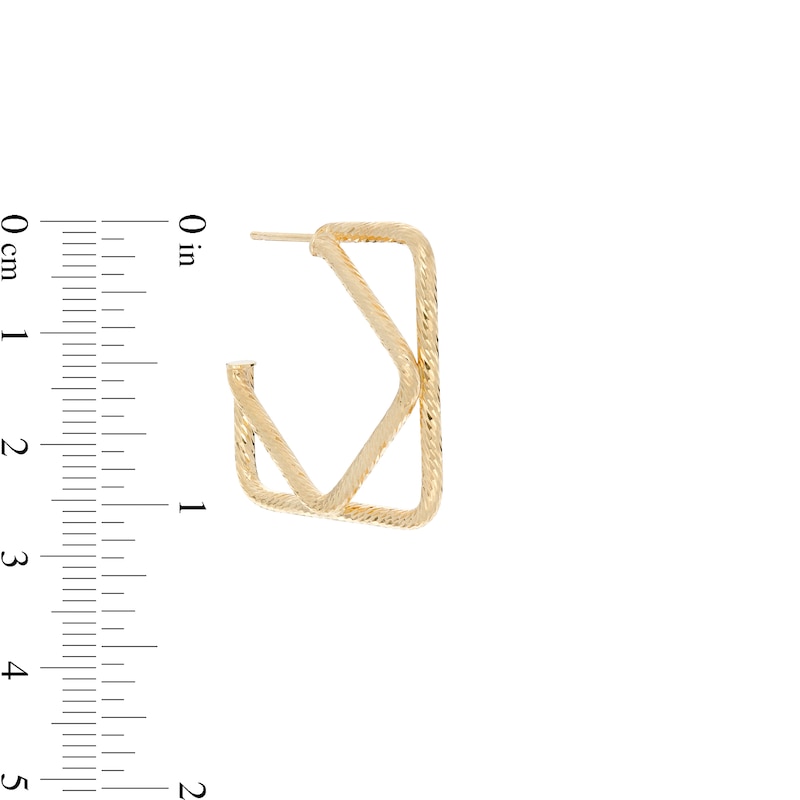 Main Image 2 of Diamond-Cut Double Square Hoop Earrings in 10K Gold