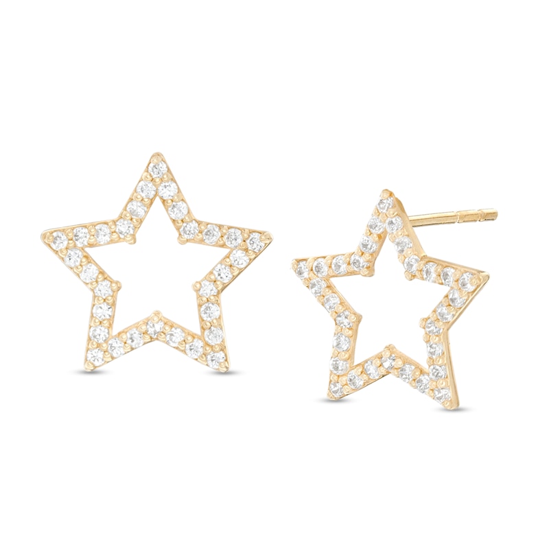 Cubic Zirconia Star Stud Earrings in 10K Gold