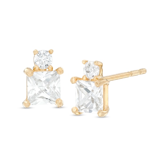 Square and Round Cubic Zirconia Stud Earrings in 10K Gold