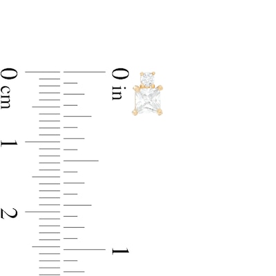 Square and Round Cubic Zirconia Stud Earrings in 10K Gold